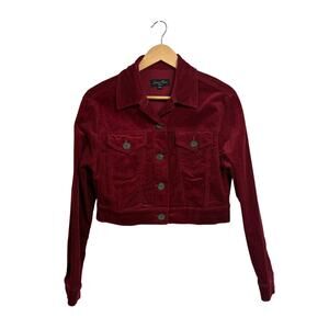 LOVE TREE Burgundy Corduroy Crop Button Front Jacket | S